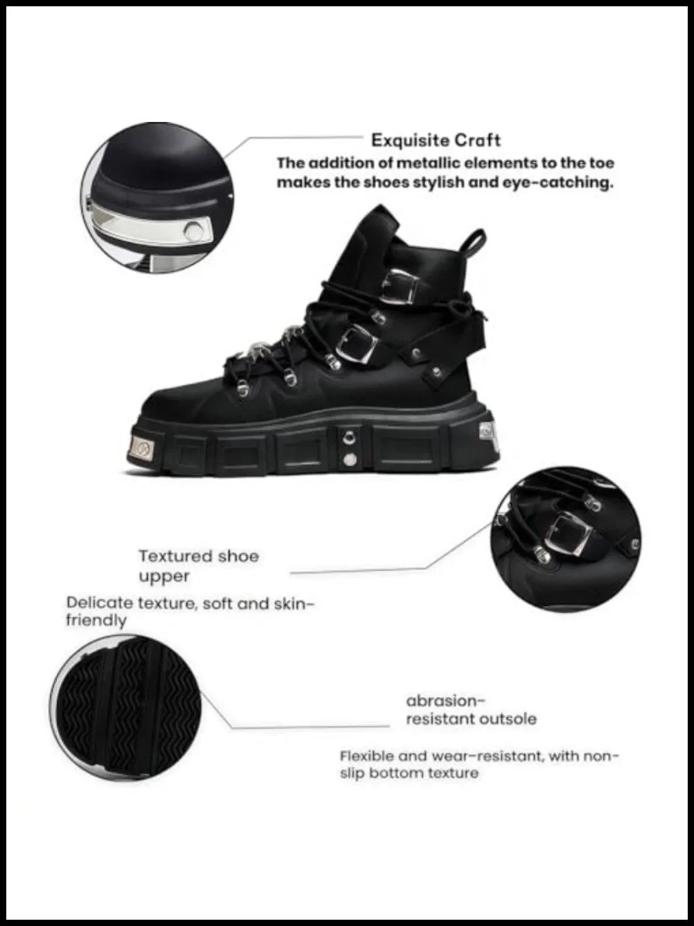 Gothic Leather Motorcycle Chunky Platform Boots Lace Up High Top Metal Buckle